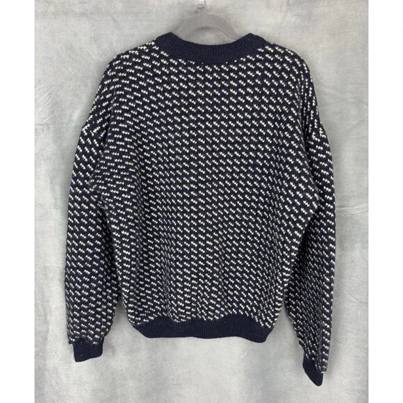 Vintage LL Bean Norwegian Birdseye Fair Isle Fisherman Wool Sweater Size L Blue - Picture 3 of 13